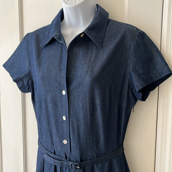 Talbots Cotton Shirtdress Denim Blue Women’s 8 Short Sleeves Western Classic - Picture 4 of 16